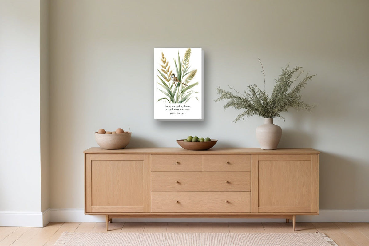 As for Me and My House Canvas shown in a dining room, to scale, 12 x 18 in