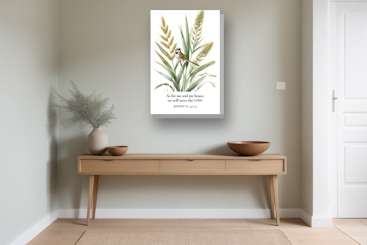 As for Me and My House Canvas shown in an entryway, to scale, 12 x 18 in